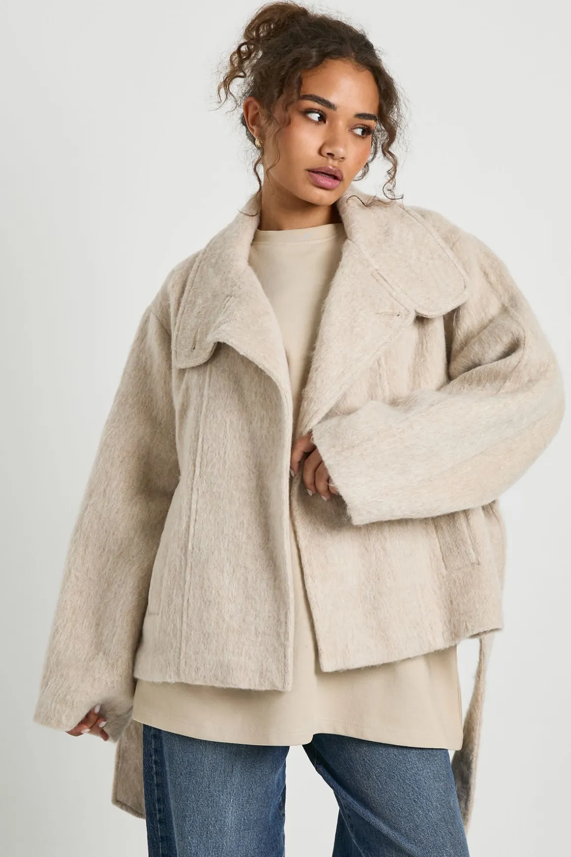 Belted Wool Blend Jacket