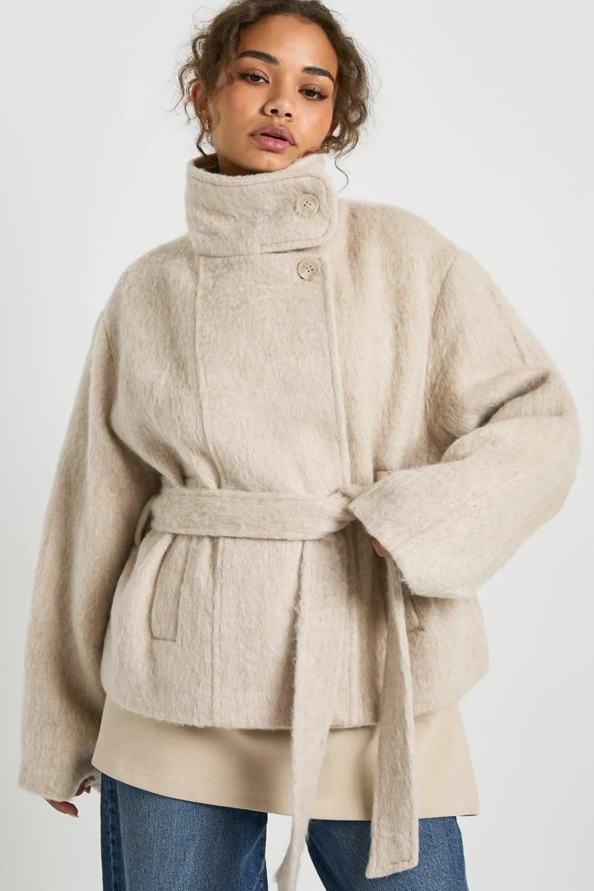 Belted Wool Blend Jacket