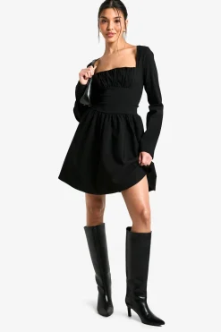 Bengaline Corset Robe Skater à Manches Longues