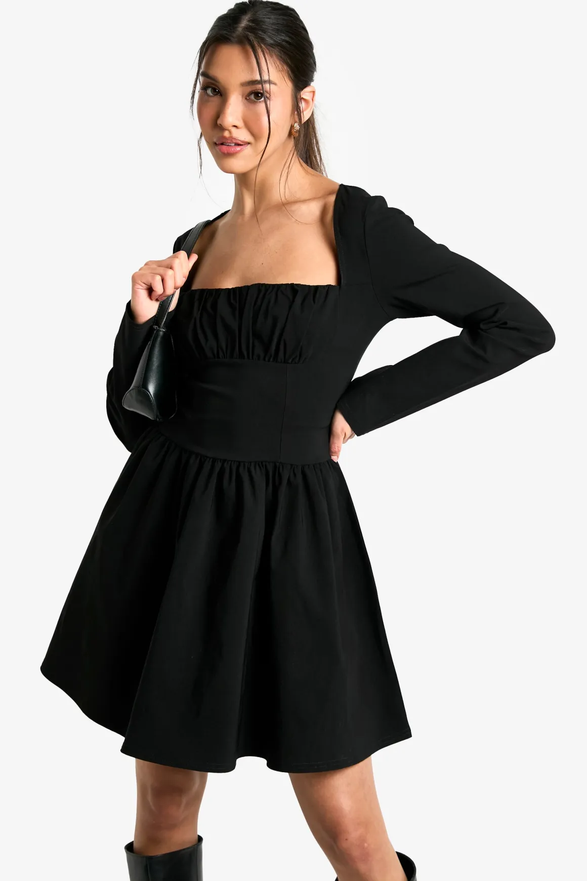 Bengaline Corset Robe Skater à Manches Longues