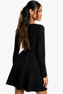 boohoo Bengaline et Slinky Mix Mini Robe Plongeante<Femme Robes Patineuses|Robes À Manches Longues