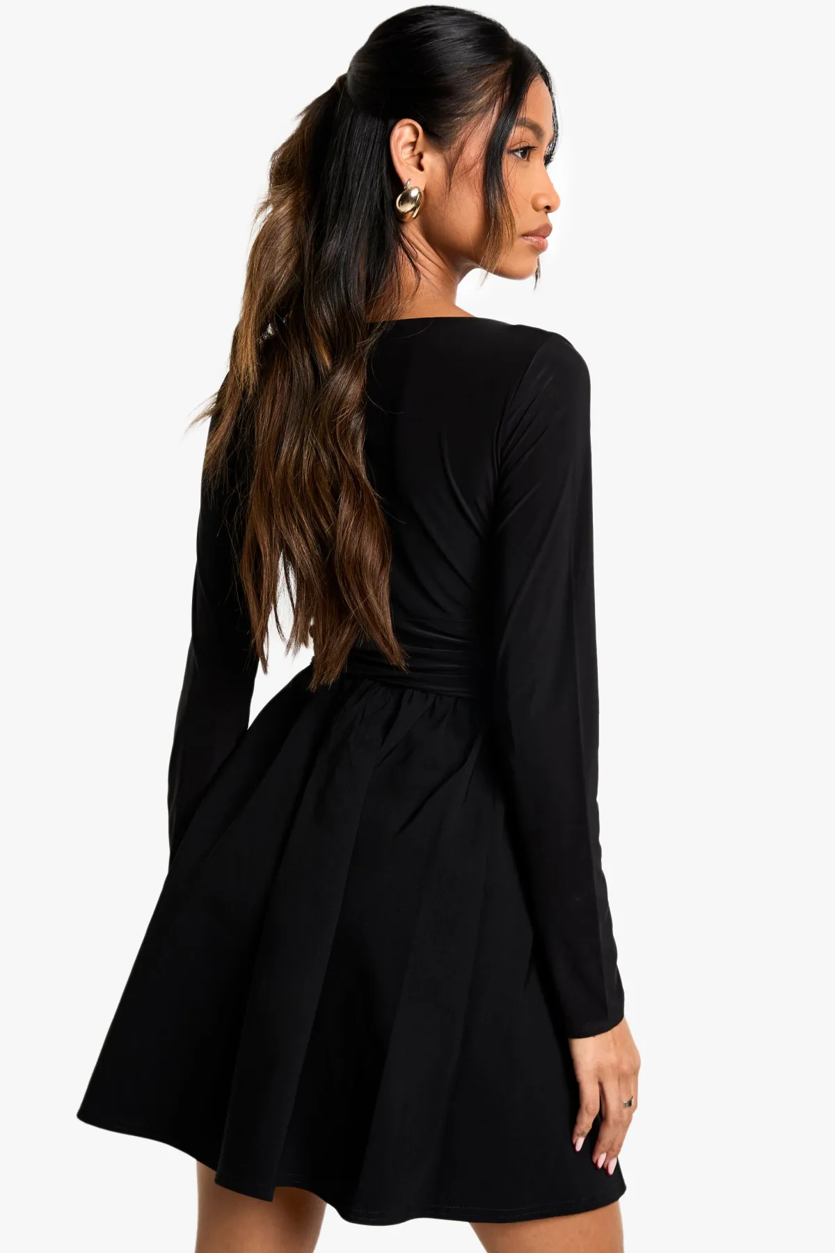boohoo Bengaline et Slinky Mix Mini Robe Plongeante<Femme Robes Patineuses|Robes À Manches Longues