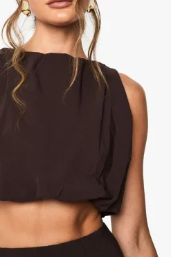 boohoo Bengaline froncé Puffball Top<Femme Looks Chocolat|Tops