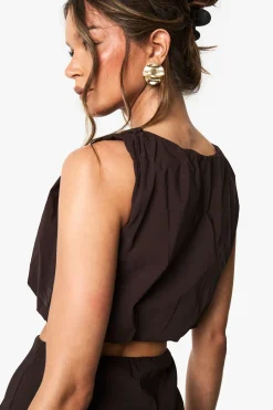 boohoo Bengaline froncé Puffball Top<Femme Looks Chocolat|Tops
