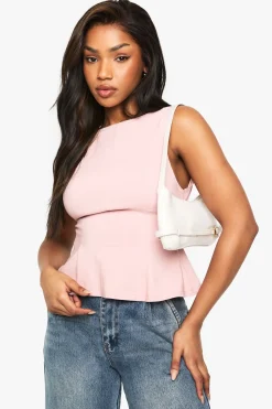 Bengaline Haut Peplum Noué à Dos Ouvert