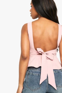 Bengaline Haut Peplum Noué à Dos Ouvert