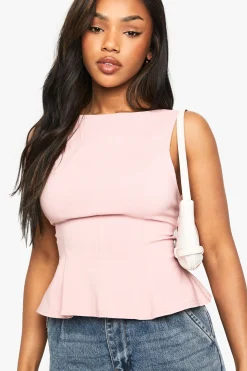 Bengaline Haut Peplum Noué à Dos Ouvert