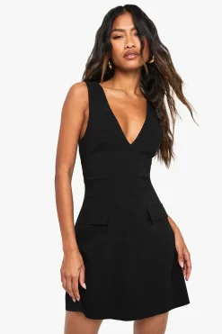Bengaline Plunge Shift Mini Dress