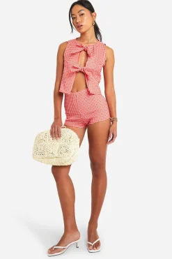 boohoo Bengaline vichy gilet à nouer à l'avant<Femme Tailleurs|Tops