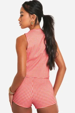 boohoo Bengaline vichy gilet à nouer à l'avant<Femme Tailleurs|Tops