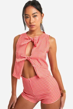 boohoo Bengaline vichy gilet à nouer à l'avant<Femme Tailleurs|Tops