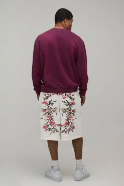Bermuda Jort En Jersey Brodé Fleuri