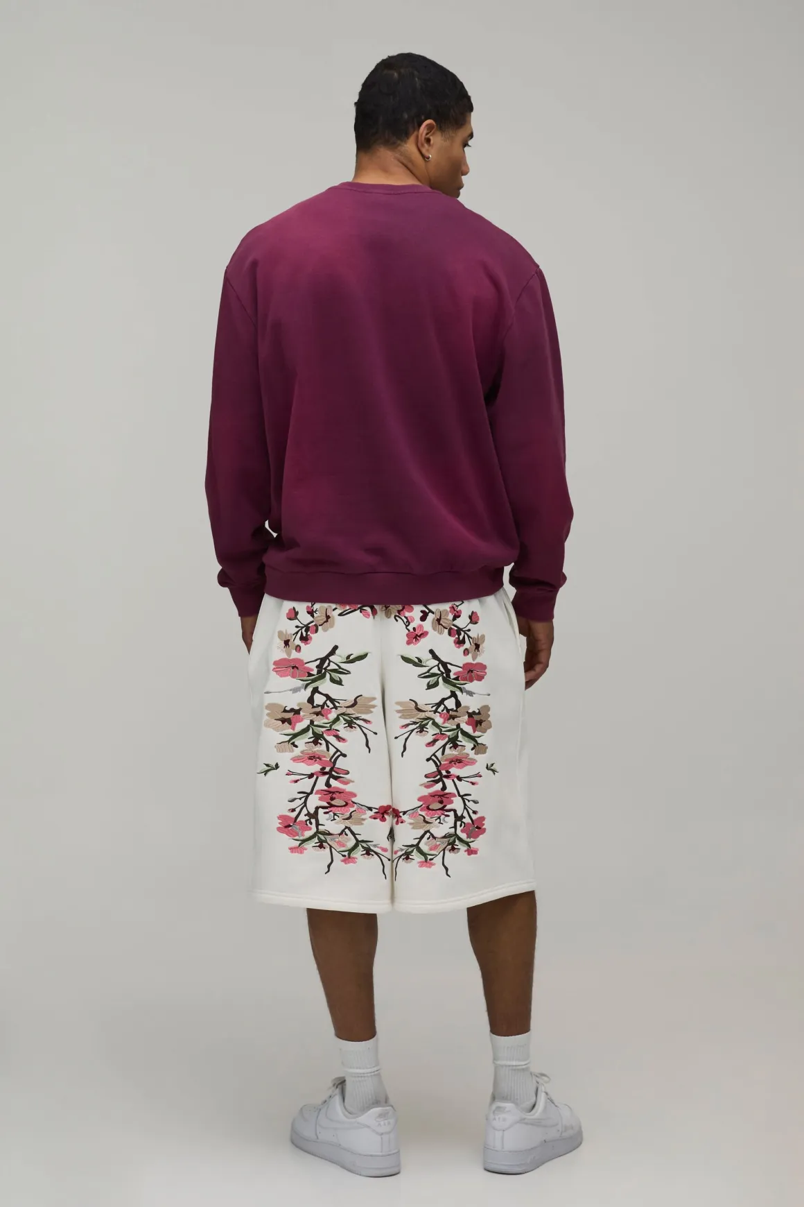 Bermuda Jort En Jersey Brodé Fleuri