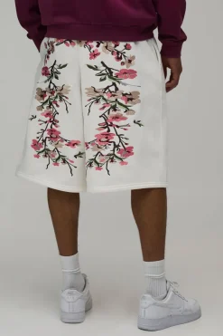 Bermuda Jort En Jersey Brodé Fleuri