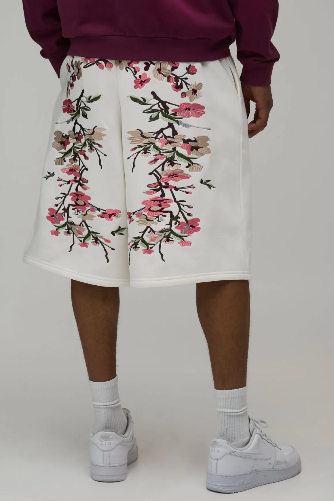 Bermuda Jort En Jersey Brodé Fleuri
