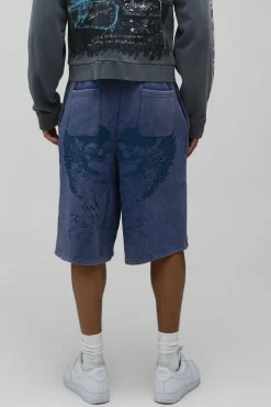 Bermuda Jort En Jersey Délavé Imprimé Gothique