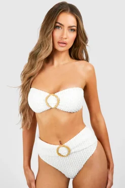 Bikini Bandeau Texturé à Anneau de Bambou