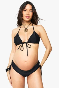 Bikini de maternité à lacets sur le devant, triangle, taille haute, froncé sur le côté