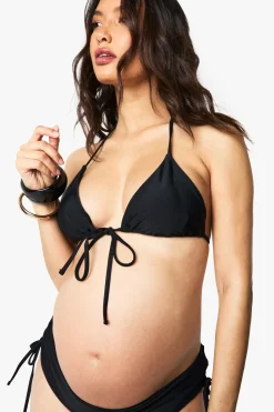 Bikini de maternité à lacets sur le devant, triangle, taille haute, froncé sur le côté