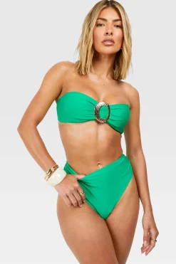 Bikini à détails dorés avec haut bandeau et bas taille haute