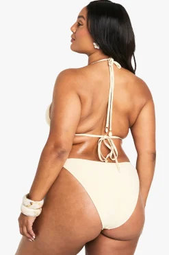 Bikini grande taille avec garniture de coquillage, broderie, noué à l'avant et taille haute