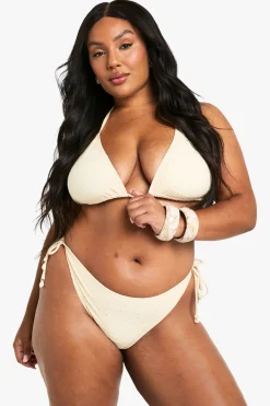 Bikini grande taille avec garniture de coquillage, broderie, noué à l'avant et taille haute