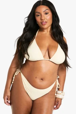 Bikini grande taille avec garniture de coquillage, broderie, noué à l'avant et taille haute
