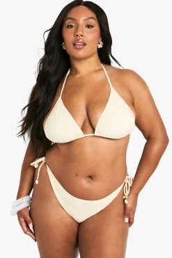 Bikini grande taille à garniture de coquillage, broderie, noué sur le devant, taille haute