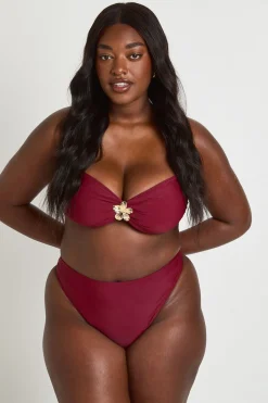 Bikini Grande Taille Haut Bandeau Et Bas Taille Haute Avec Ornements Dorés