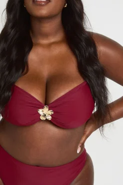 Bikini Grande Taille Haut Bandeau Et Bas Taille Haute Avec Ornements Dorés