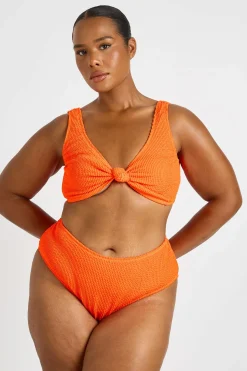 Bikini Grande Taille Haut Noué Plongeant Et Bas Taille Haute Effet Gaufré