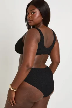 Bikini Grande Taille Haut Noué Plongeant Et Bas Taille Haute Effet Gaufré