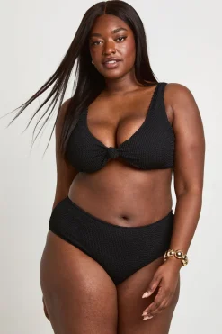 Bikini Grande Taille Haut Noué Plongeant Et Bas Taille Haute Effet Gaufré