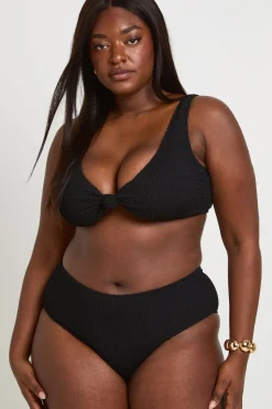 Bikini Grande Taille Haut Noué Plongeant Et Bas Taille Haute Effet Gaufré