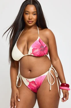 boohoo Bikini Grande Taille À Imprimé Fleurs D'hibiscus Avec Haut Triangle Et Bas À Nouer Sur Les Côtés<Femme Maillots De Bain|Tenues De Plage