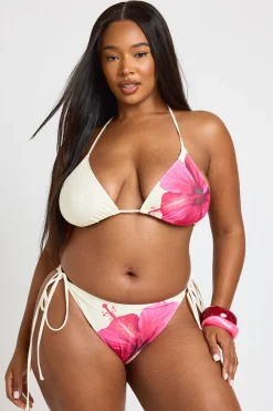 boohoo Bikini Grande Taille À Imprimé Fleurs D'hibiscus Avec Haut Triangle Et Bas À Nouer Sur Les Côtés<Femme Maillots De Bain|Tenues De Plage