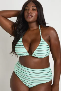 Bikini Grande Taille À Rayures Avec Haut Triangle Et Taille Haute