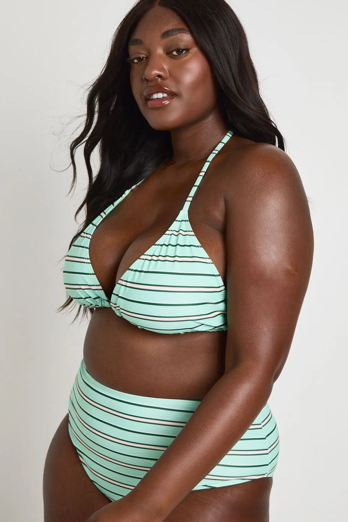 Bikini Grande Taille À Rayures Avec Haut Triangle Et Taille Haute