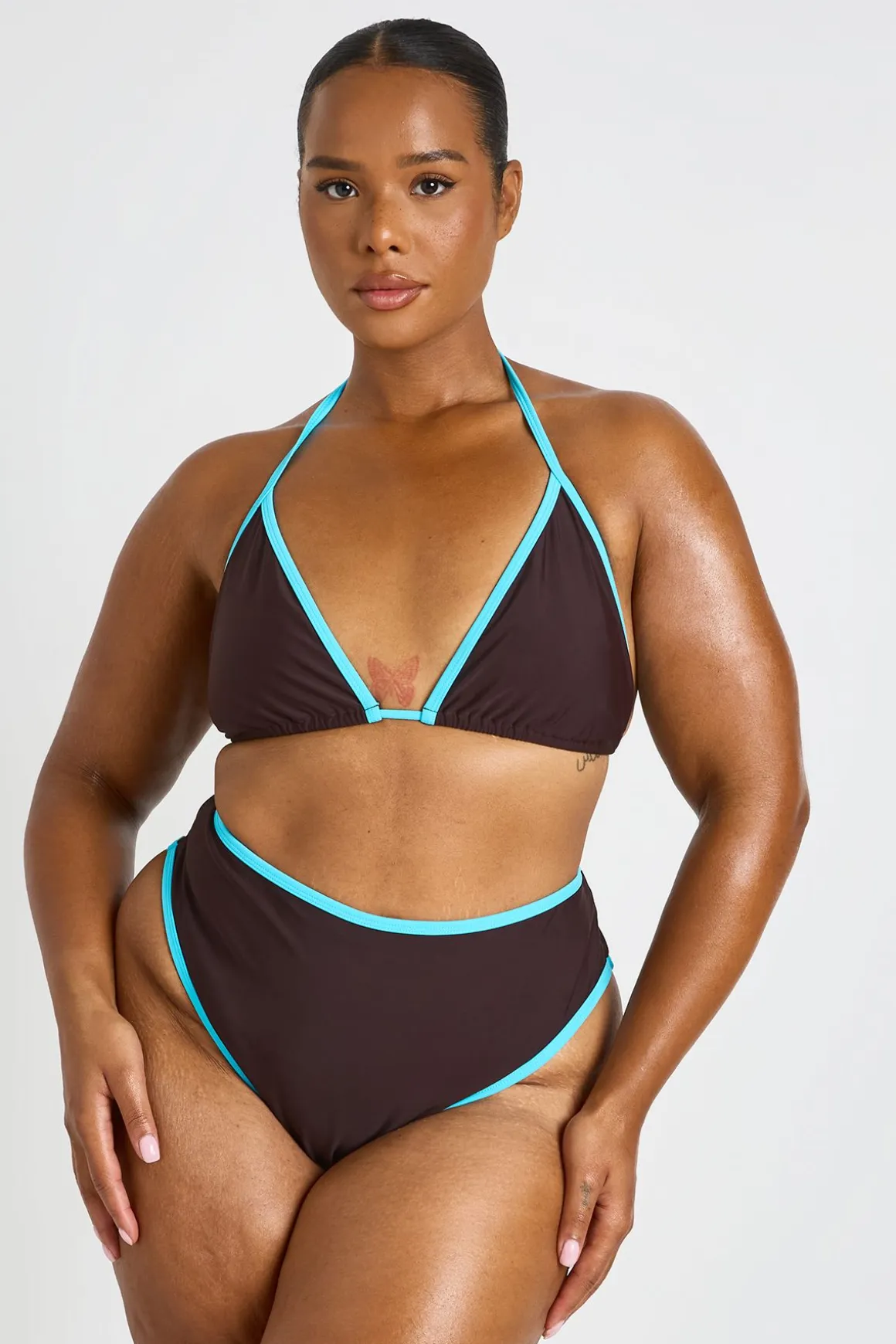 Bikini Grande Taille Triangle Contrasté & Taille Haute