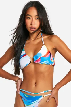 boohoo Bikini haut à imprimé abstrait et garniture chaîne<Femme Maillots De Bain|Tenues De Plage