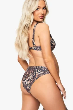 Bikini maternité à col plongeant, taille haute, motif léopard et détail noué