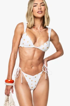 Bikini short ruched à nouer sur le côté, imprimé mandarine
