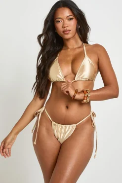boohoo Bikini Triangle Métallisé À Liens Sur Les Côtés<Femme Maillots De Bain|Tenues De Plage