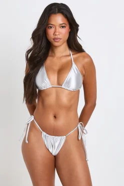Bikini Triangle Métallisé À Liens Sur Les Côtés