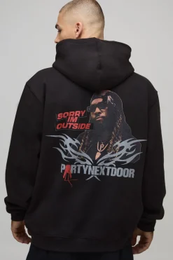 boohooMAN Black Oversized PartyNextDoor License Printed Hoodie<Homme Sweats À Capuche Et Sweatshirts|Sweats À Capuche Et Sweats