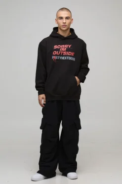 boohooMAN Black Oversized PartyNextDoor License Printed Hoodie<Homme Sweats À Capuche Et Sweatshirts|Sweats À Capuche Et Sweats