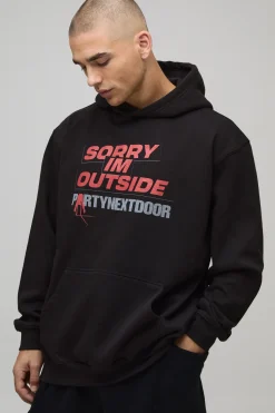 boohooMAN Black Oversized PartyNextDoor License Printed Hoodie<Homme Sweats À Capuche Et Sweatshirts|Sweats À Capuche Et Sweats