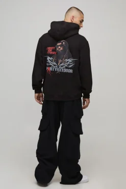 boohooMAN Black Oversized PartyNextDoor License Printed Hoodie<Homme Sweats À Capuche Et Sweatshirts|Sweats À Capuche Et Sweats