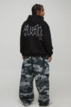 Black Oversized Star Printed Hoodie