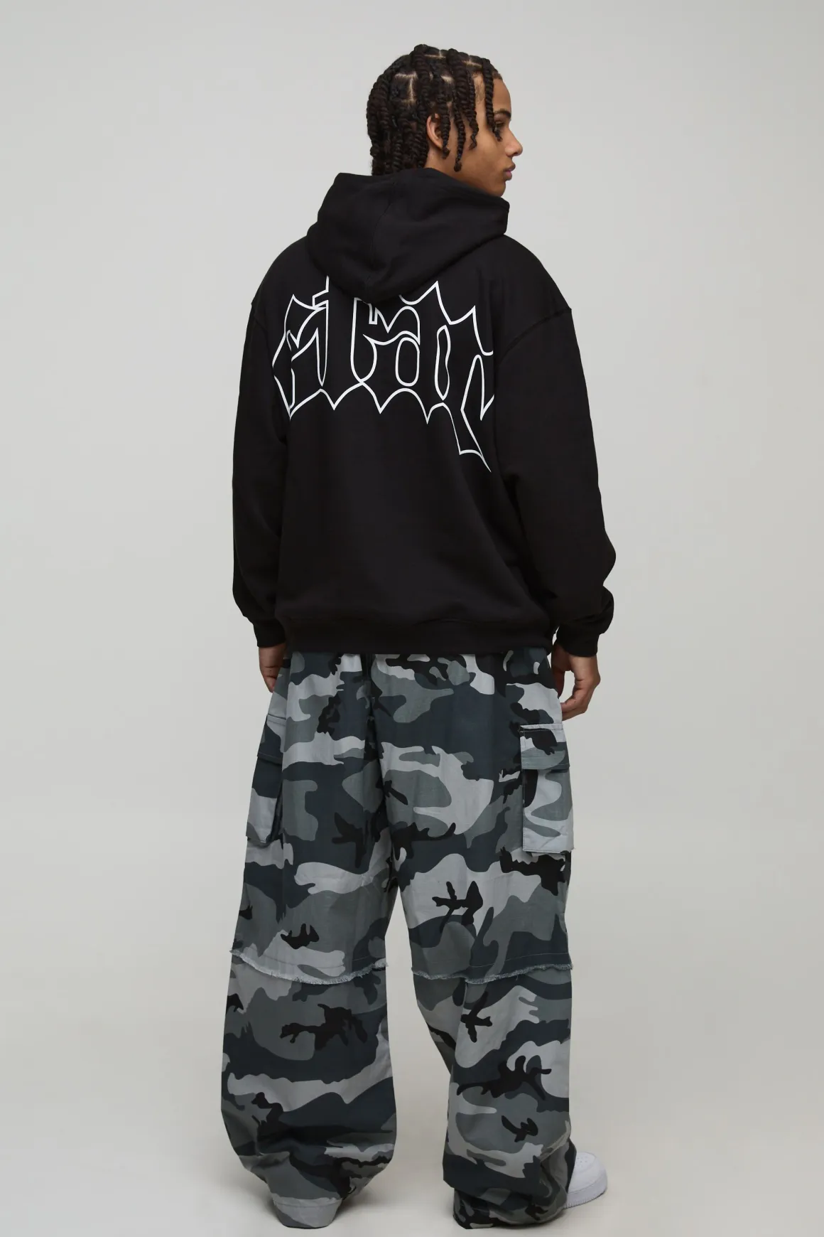 Black Oversized Star Printed Hoodie